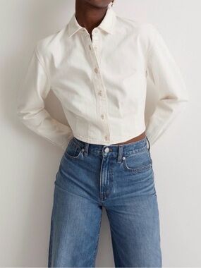 Madewell Cropped Button-Front Shirt Jacket in Off-White